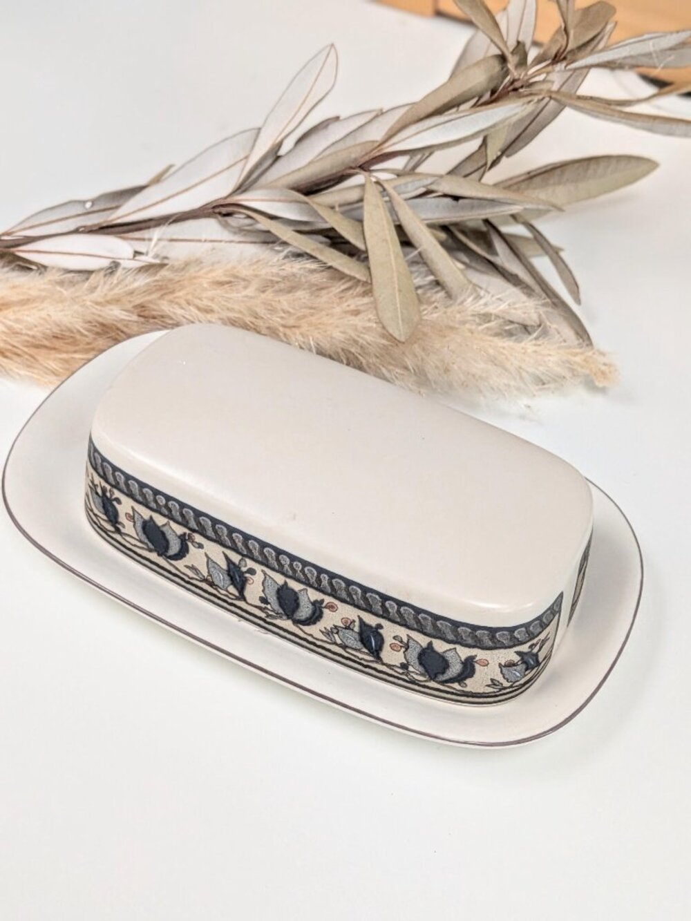 Vintage 1980s Mikasa Arabella Pattern Ceramic Covered Butter Dish | Retro Floral